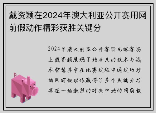 戴资颖在2024年澳大利亚公开赛用网前假动作精彩获胜关键分